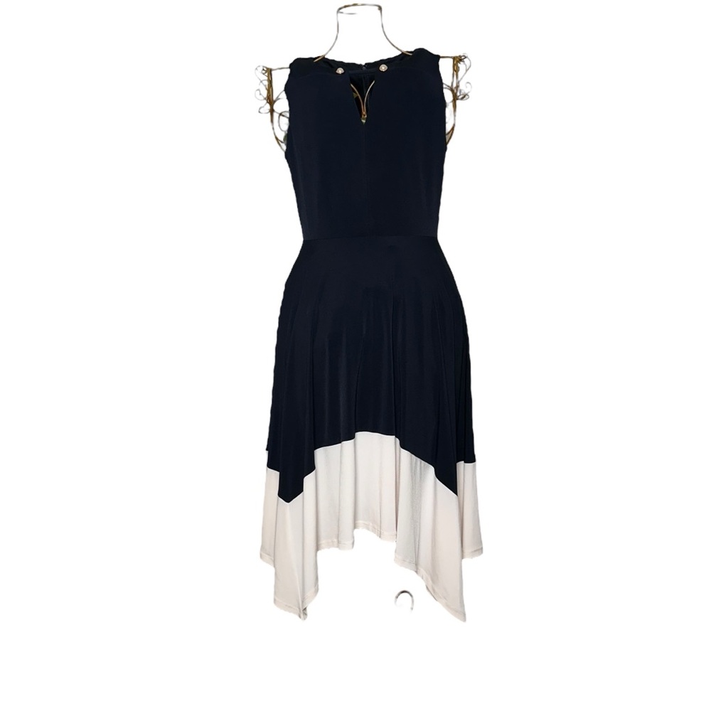 Ivanka Trump Asymmetrical Fit and Flare Dress - Navy / White - Women’s Size S